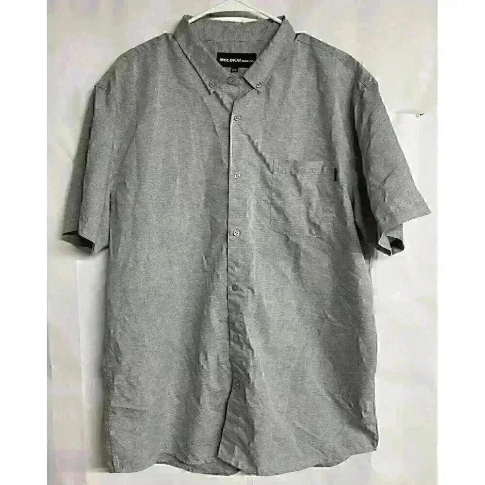 Molokai Surf Co Gray Short Sleeve Light Weight Casual Men's Shirt XXL 2XL EUC‎